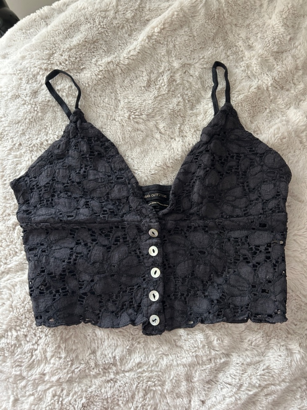 Urban Outfitters Black Lace Button-Front Crop Cami